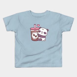 Cute Little Panda Bear Hugging Iced Coffee Kids T-Shirt